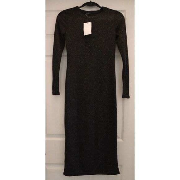 Aqua 7375 Women's Sz Large Charcoal Cashmere/Wool L/S Midi Sweater Dress - Picture 1 of 8